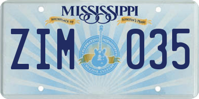 MS license plate ZIM035