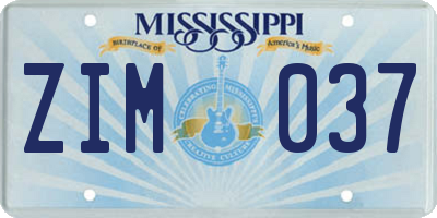 MS license plate ZIM037