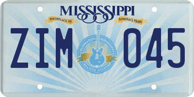 MS license plate ZIM045