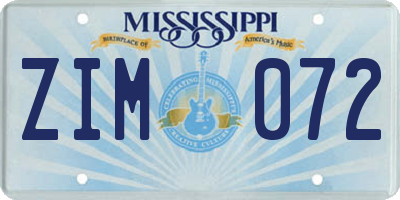 MS license plate ZIM072