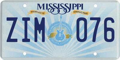 MS license plate ZIM076