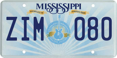 MS license plate ZIM080