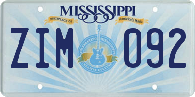 MS license plate ZIM092