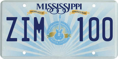 MS license plate ZIM100