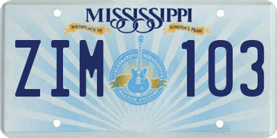 MS license plate ZIM103