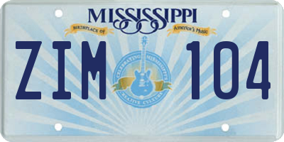 MS license plate ZIM104