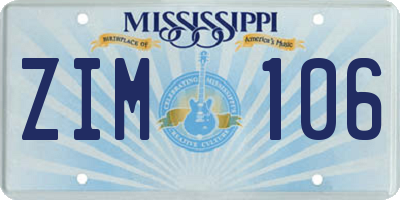 MS license plate ZIM106