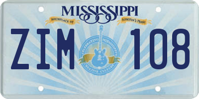 MS license plate ZIM108