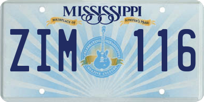MS license plate ZIM116