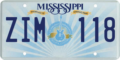 MS license plate ZIM118