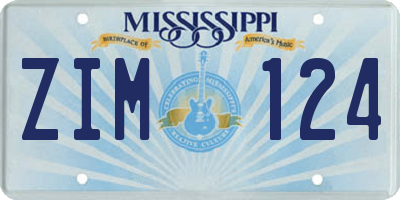 MS license plate ZIM124