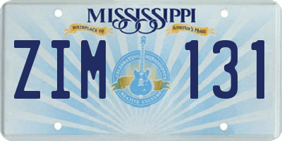 MS license plate ZIM131