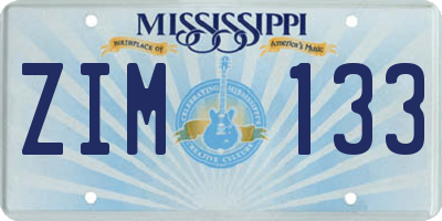 MS license plate ZIM133