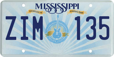 MS license plate ZIM135