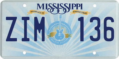MS license plate ZIM136