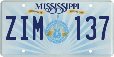 MS license plate ZIM137