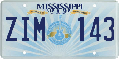 MS license plate ZIM143
