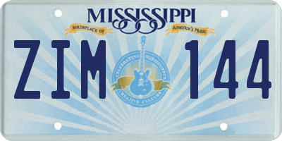 MS license plate ZIM144