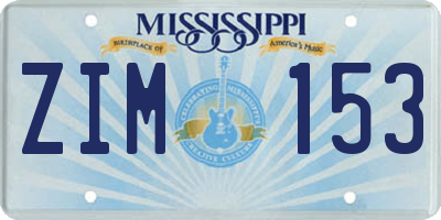 MS license plate ZIM153