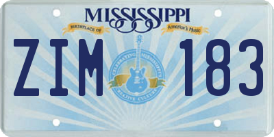 MS license plate ZIM183