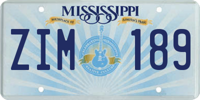 MS license plate ZIM189