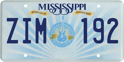 MS license plate ZIM192