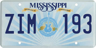 MS license plate ZIM193