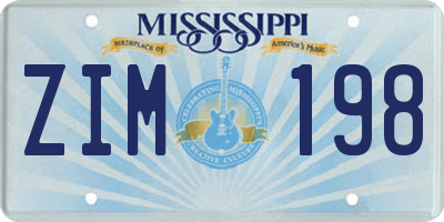 MS license plate ZIM198