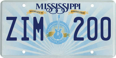 MS license plate ZIM200
