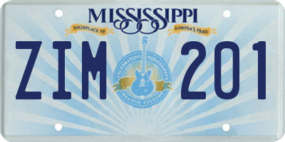 MS license plate ZIM201