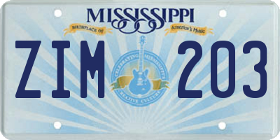MS license plate ZIM203