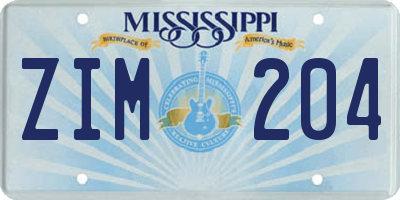 MS license plate ZIM204