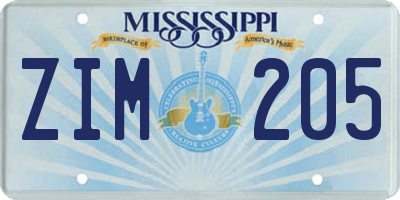 MS license plate ZIM205