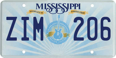 MS license plate ZIM206