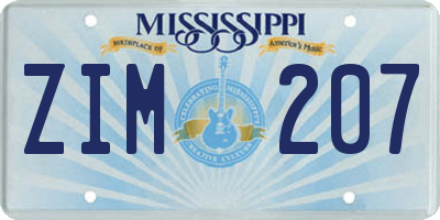 MS license plate ZIM207