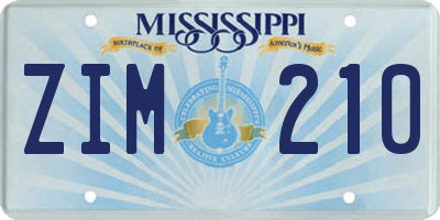 MS license plate ZIM210