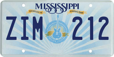 MS license plate ZIM212