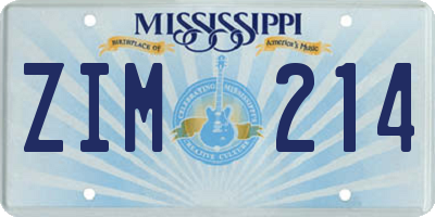 MS license plate ZIM214