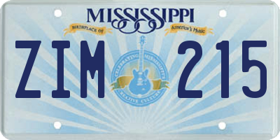 MS license plate ZIM215