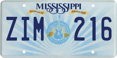 MS license plate ZIM216