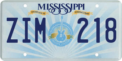 MS license plate ZIM218
