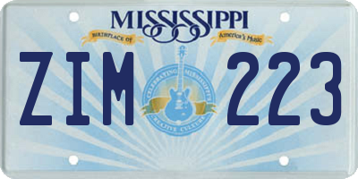 MS license plate ZIM223