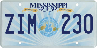 MS license plate ZIM230