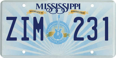 MS license plate ZIM231