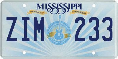 MS license plate ZIM233