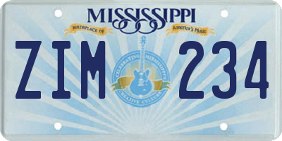 MS license plate ZIM234
