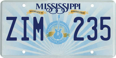 MS license plate ZIM235