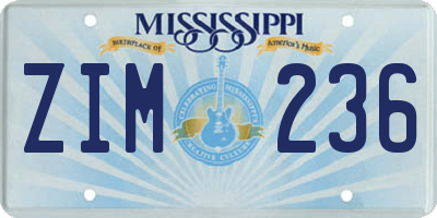 MS license plate ZIM236
