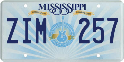 MS license plate ZIM257
