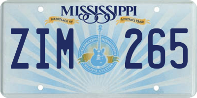 MS license plate ZIM265